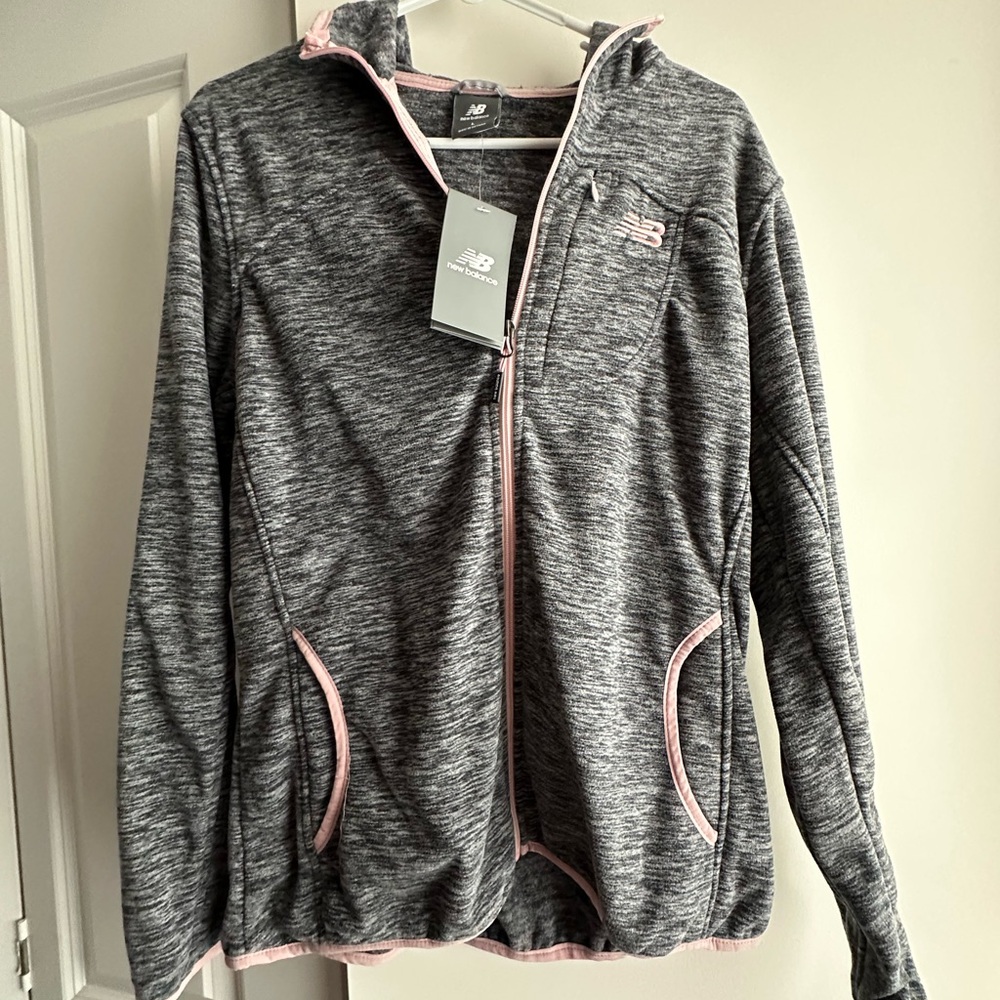 New Balance Women's Heathered Gray Jacket with Soft Pink Trim *NWT*